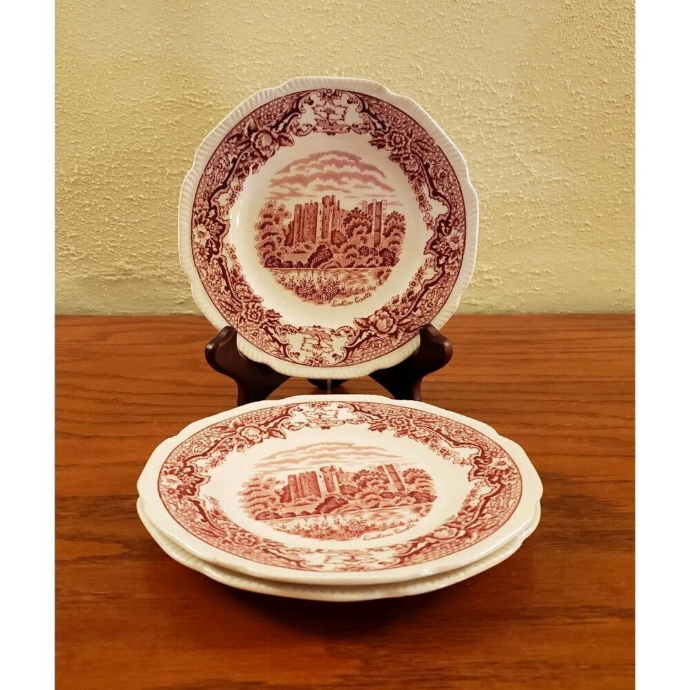 Bread and Butter Plates Pink Royal Swan Historic Vintage England Set 3